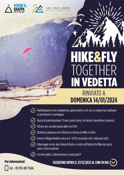 HIKE&amp;FLY TOGETHER IN VEDETTA RINVIATO AL 14/01/2024